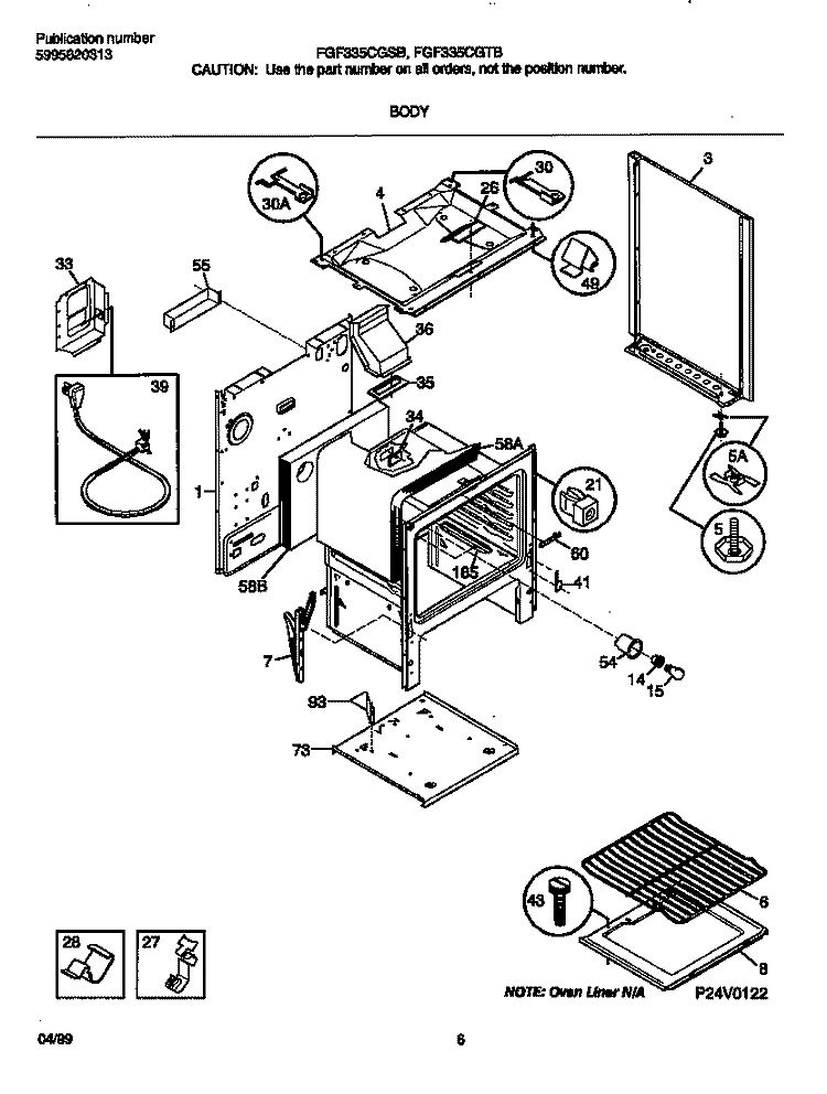 BODY Diagram and Parts List for FGF335CGTB  Frigidaire Range