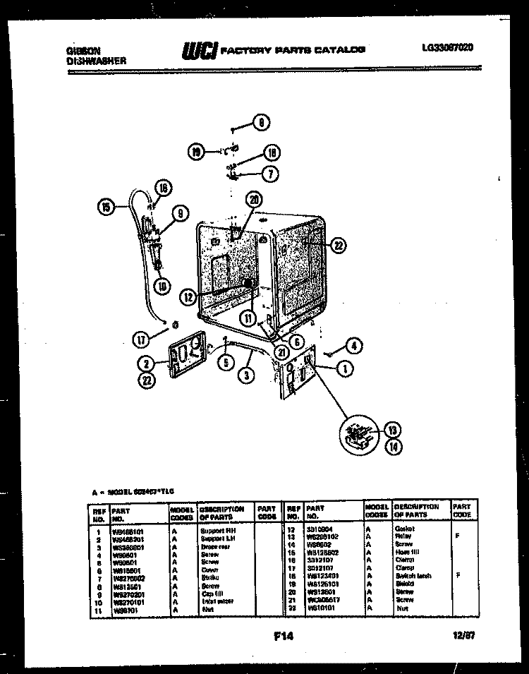 TUB AND FRAME PARTS Diagram and Parts List for SC24C7WTLC  Gibson Dishwasher