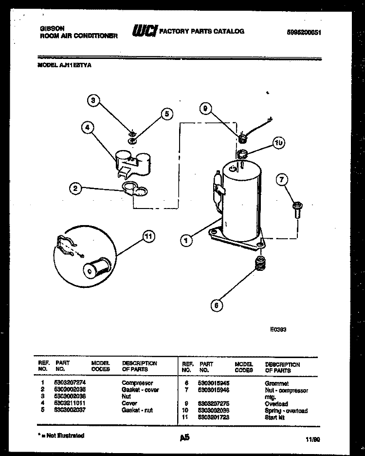 COMPRESSOR PARTS Diagram and Parts List for AJ11E5TYA  Gibson Air Conditioner