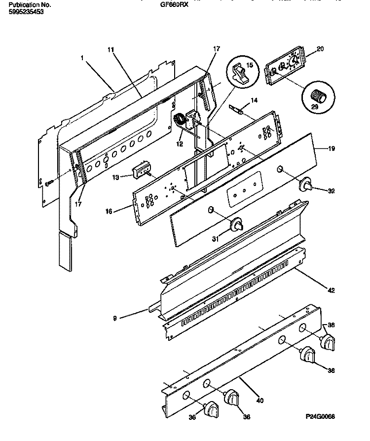 BACKGUARD Diagram and Parts List for GF680RXD2  Frigidaire Range