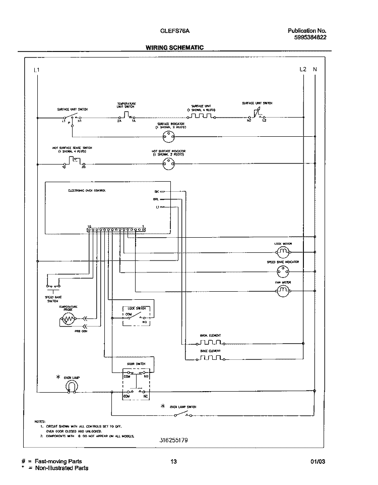 WIRING SCHEMATIC Diagram and Parts List for GLEFS76AQJ  Frigidaire Range