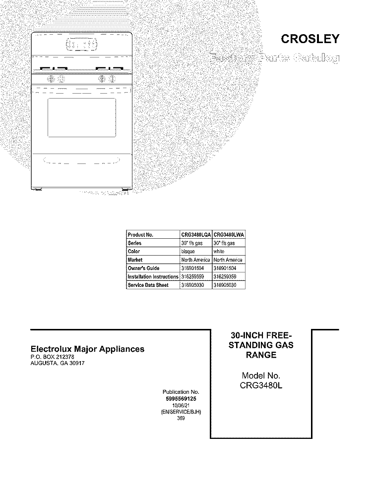 COVER Diagram and Parts List for CRG3480LQA  Crosley Range