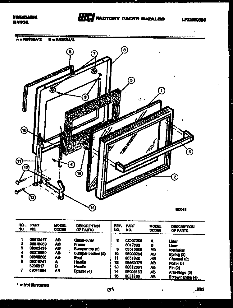 DOOR PARTS Diagram and Parts List for RS35BAW3  Frigidaire Range