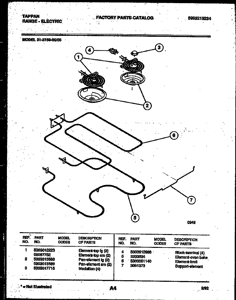 BROILER PARTS Diagram and Parts List for 31-2759-00-05  Tappan Range
