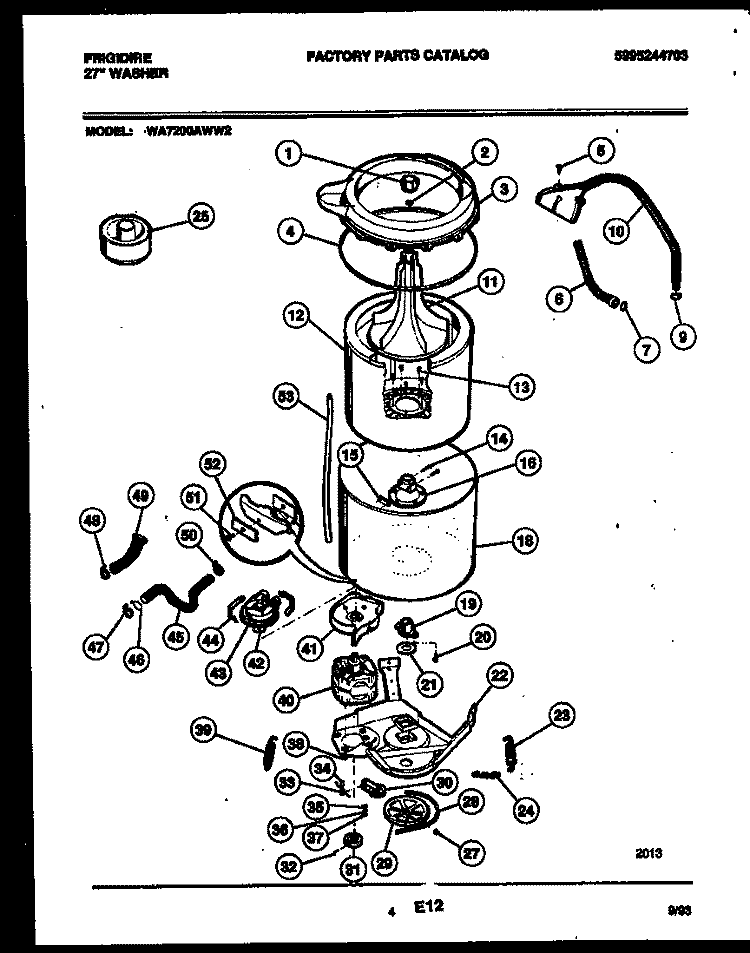 TUB DETAIL Diagram and Parts List for WA7200AWW2  Frigidaire Washer