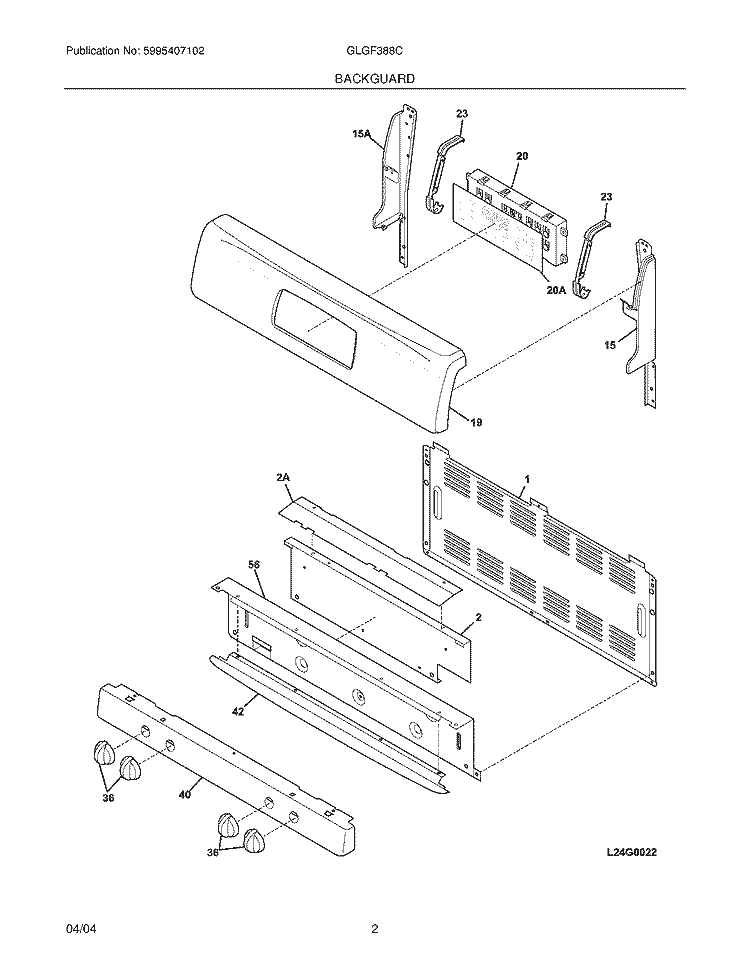 BACKGUARD Diagram and Parts List for GLGF388CQD  Frigidaire Range