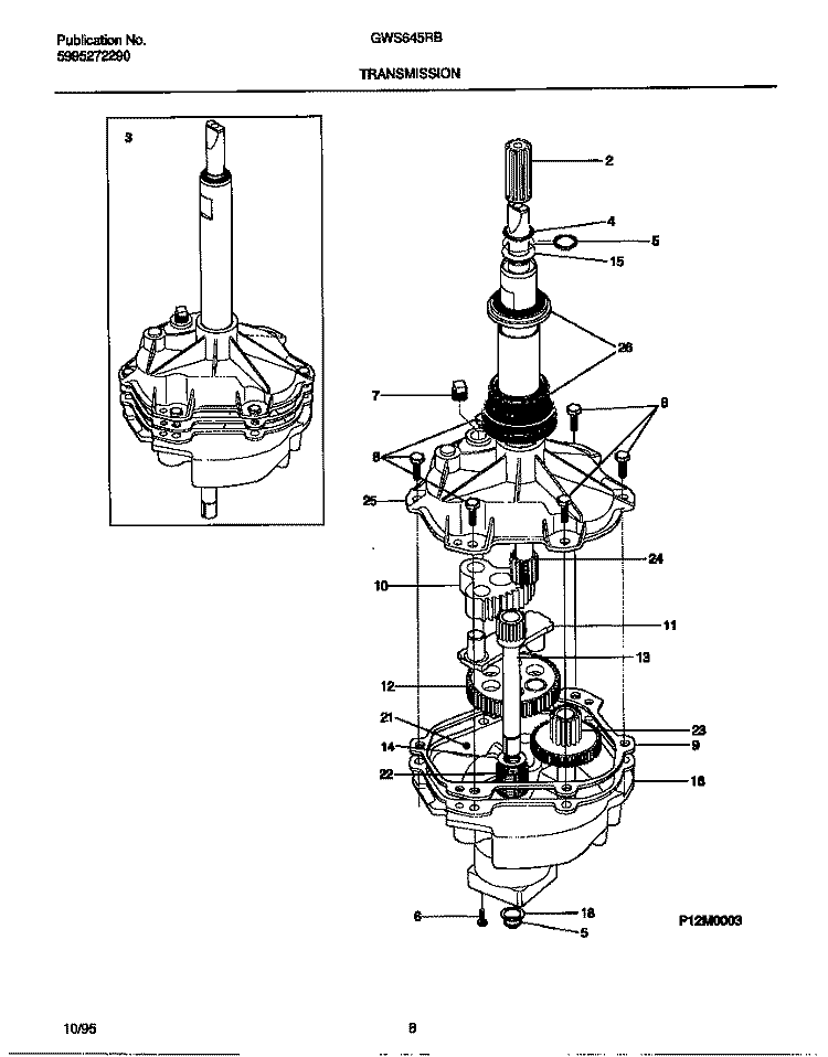 TRANSMISSION Diagram and Parts List for GWS645RBS1  Gibson Washer