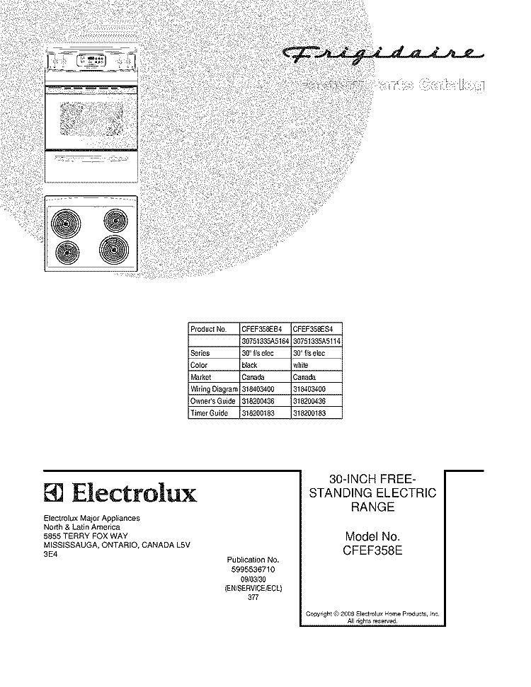 COVER Diagram and Parts List for CFEF358EB4  Frigidaire Range