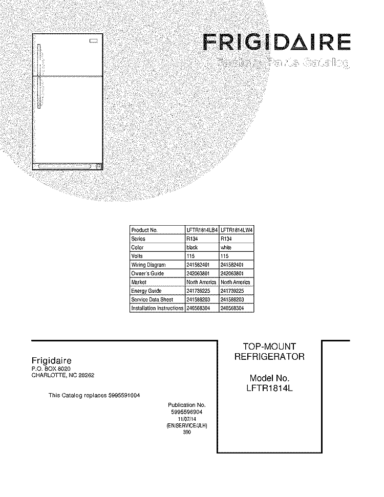 COVER Diagram and Parts List for LFTR1814LW4  Frigidaire Refrigerator