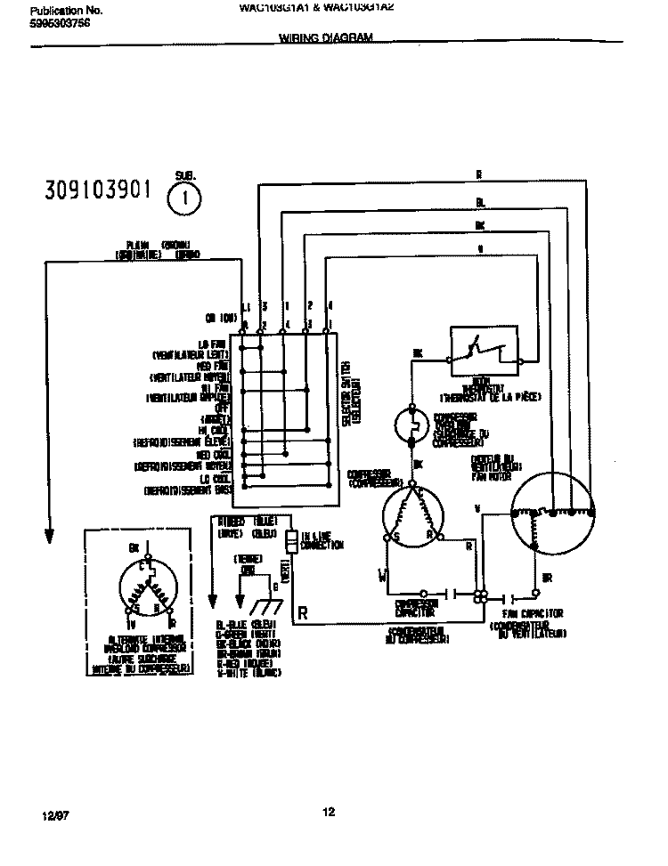WIRING DIAGRAM Diagram and Parts List for WAC103G1A1  Frigidaire Air Conditioner