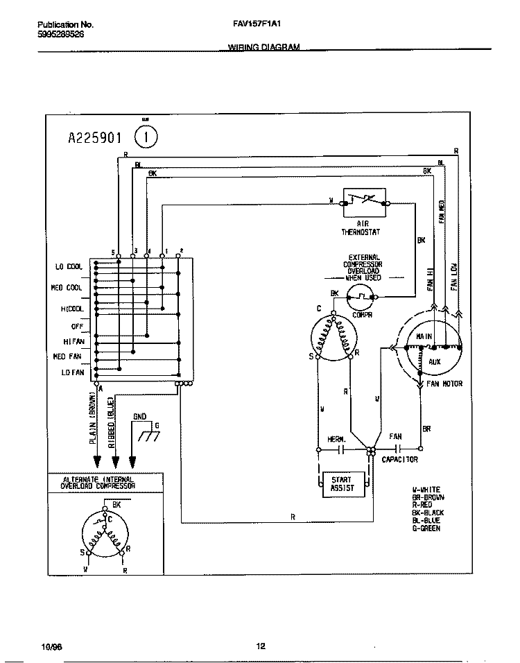WIRING DIAGRAM Diagram and Parts List for FEV157F1A1  Frigidaire Air Conditioner