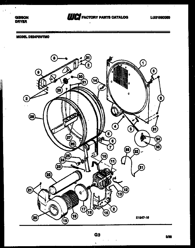 DRUM AND BLOWER PARTS Diagram and Parts List for DE24P2WTMC  Gibson Dryer