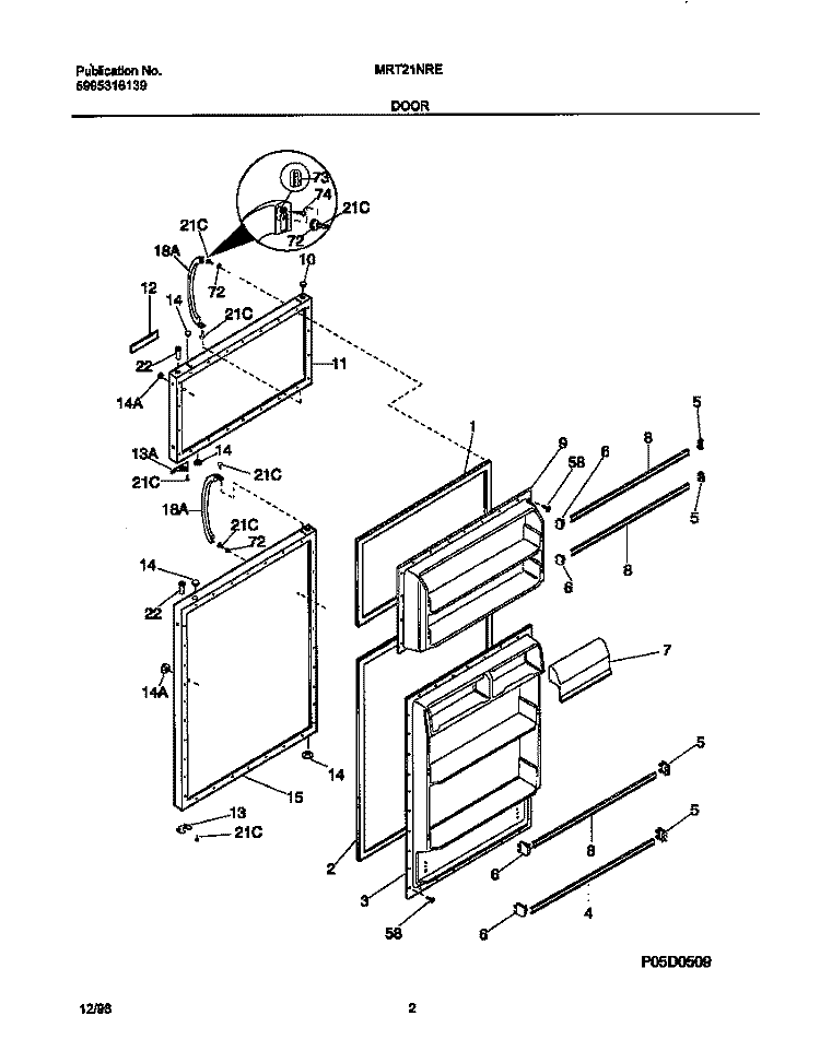 DOOR Diagram and Parts List for MRT21NRED3  Frigidaire Refrigerator