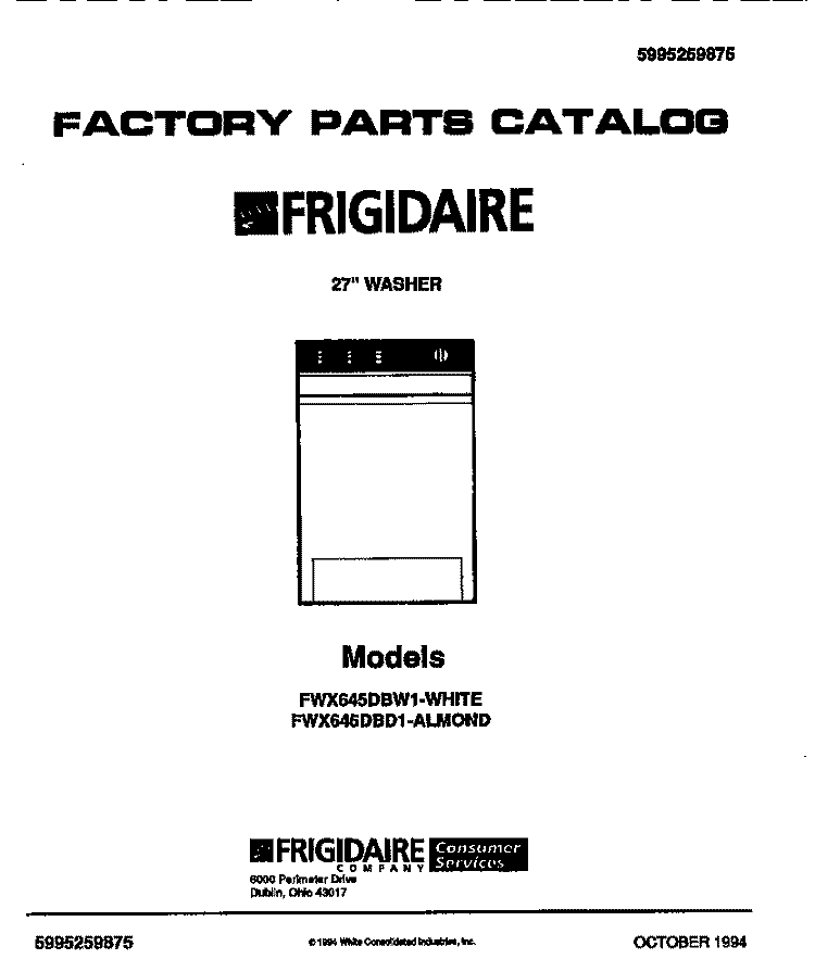WASHER, 27`` Diagram and Parts List for FWX645DBD1  Frigidaire Washer