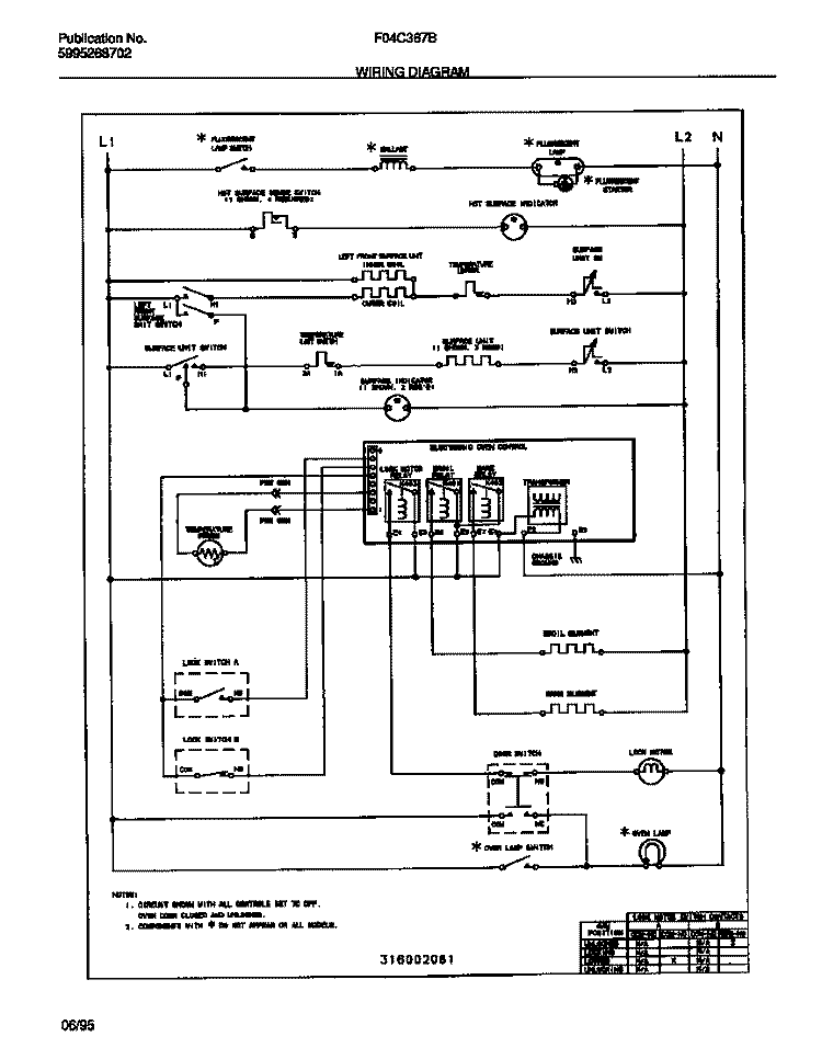WIRING DIAGRAM Diagram and Parts List for F04C367BTB  Frigidaire Range