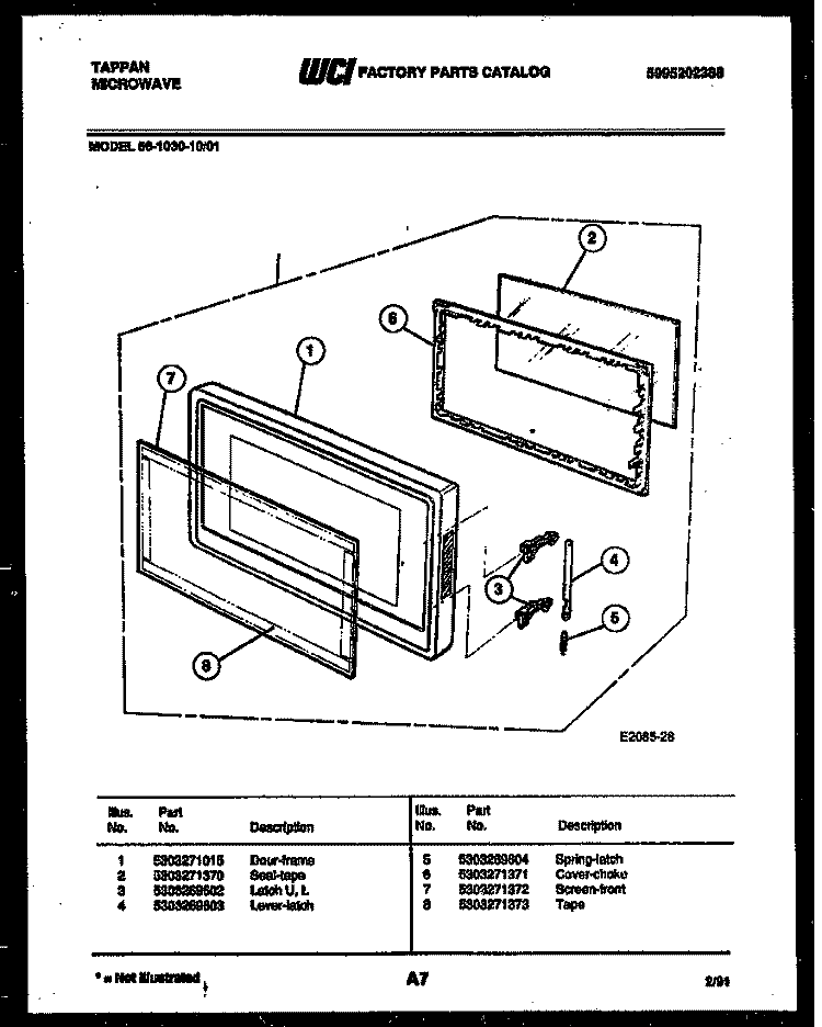 DOOR PARTS Diagram and Parts List for 56-1030-10-01  Tappan Microwave