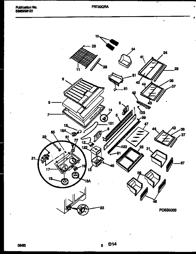 SHELVES AND SUPPORTS Diagram and Parts List for FRT20QRAW0  Frigidaire Refrigerator