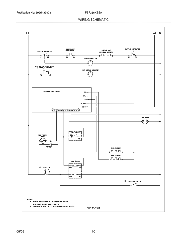 WIRING SCHEMATIC Diagram and Parts List for FEF366XESA  Frigidaire Range