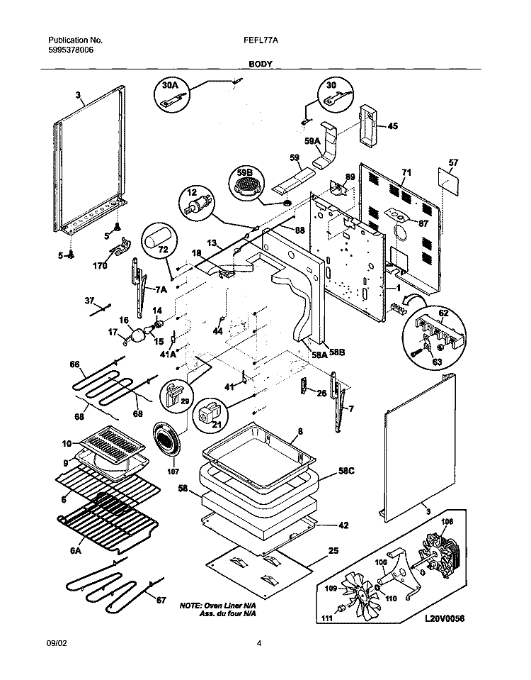 BODY Diagram and Parts List for FEFL77ABF  Frigidaire Range