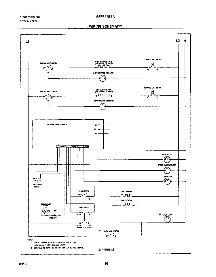 WIRING SCHEMATIC Diagram and Parts List for FEF357BSA  Frigidaire Range