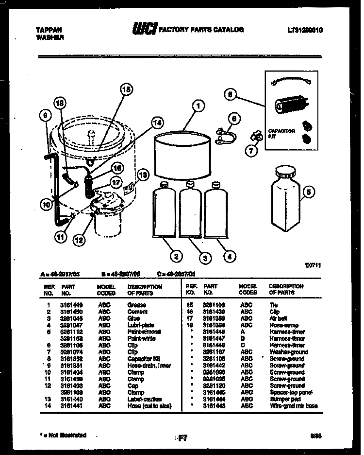 DRAIN HOSE AND MISCELLANEOUS Diagram and Parts List for 46-2817-00-05  Tappan Washer