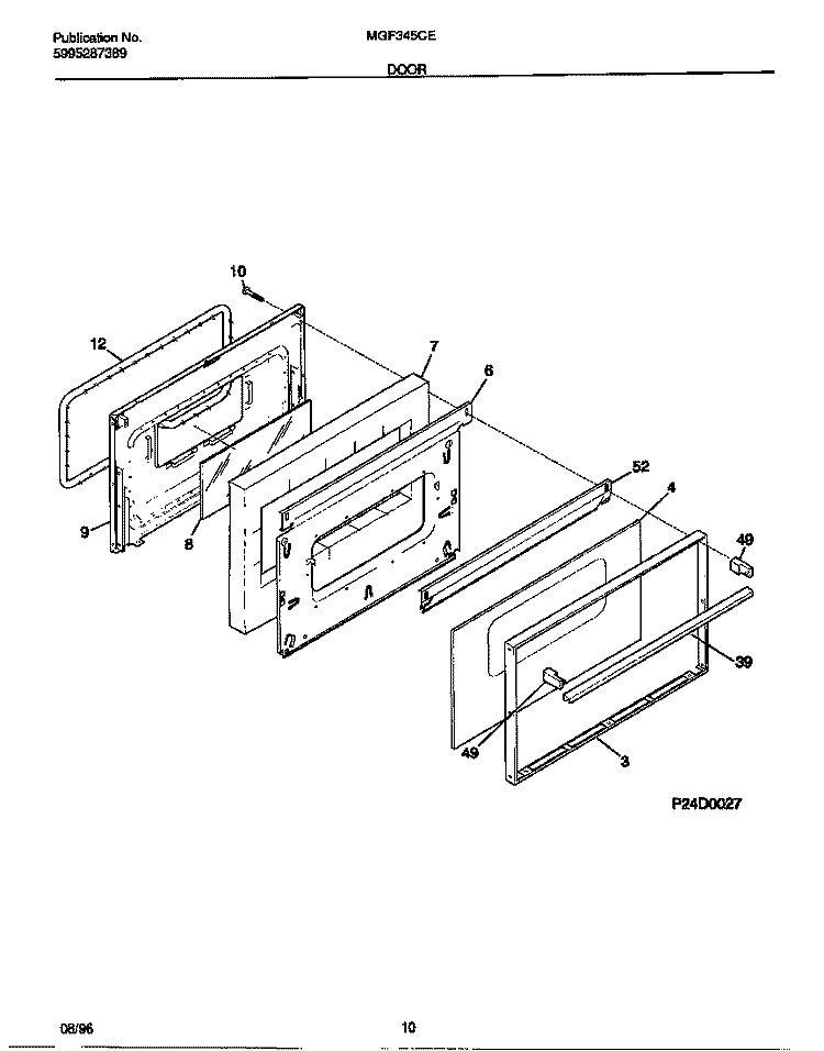 DOOR Diagram and Parts List for MGF345CESC  Frigidaire Range