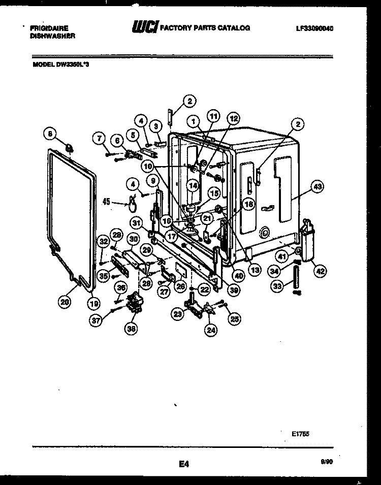 TUB AND FRAME PARTS Diagram and Parts List for DW3350LW3  Frigidaire Dishwasher