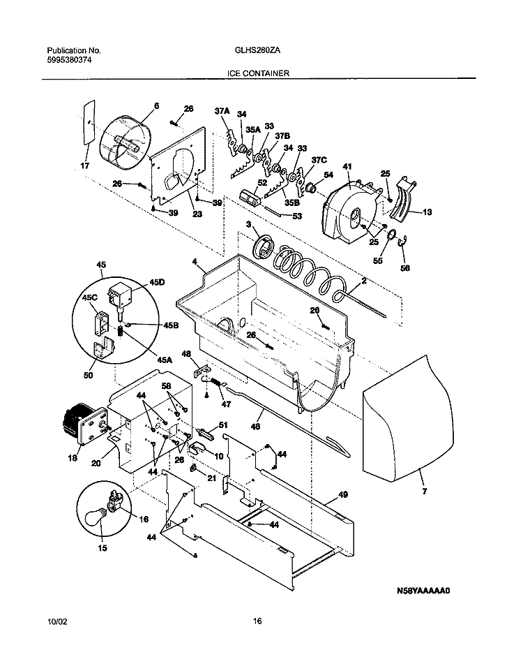 ICE CONTAINER Diagram and Parts List for GLHS280ZAB5  Frigidaire Refrigerator