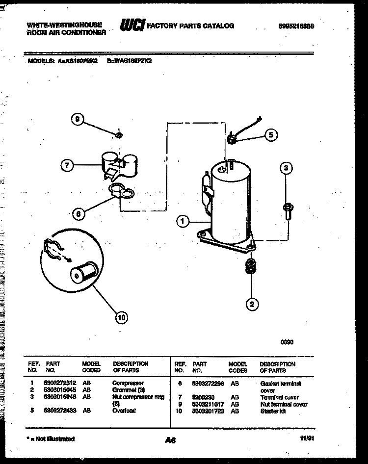 COMPRESSOR PARTS Diagram and Parts List for AS189P2K2  Frigidaire Air Conditioner