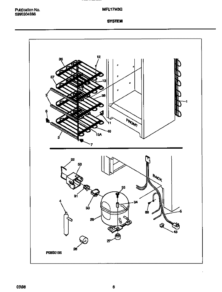 SYSTEM Diagram and Parts List for MFU17M3GW0  Frigidaire Freezer