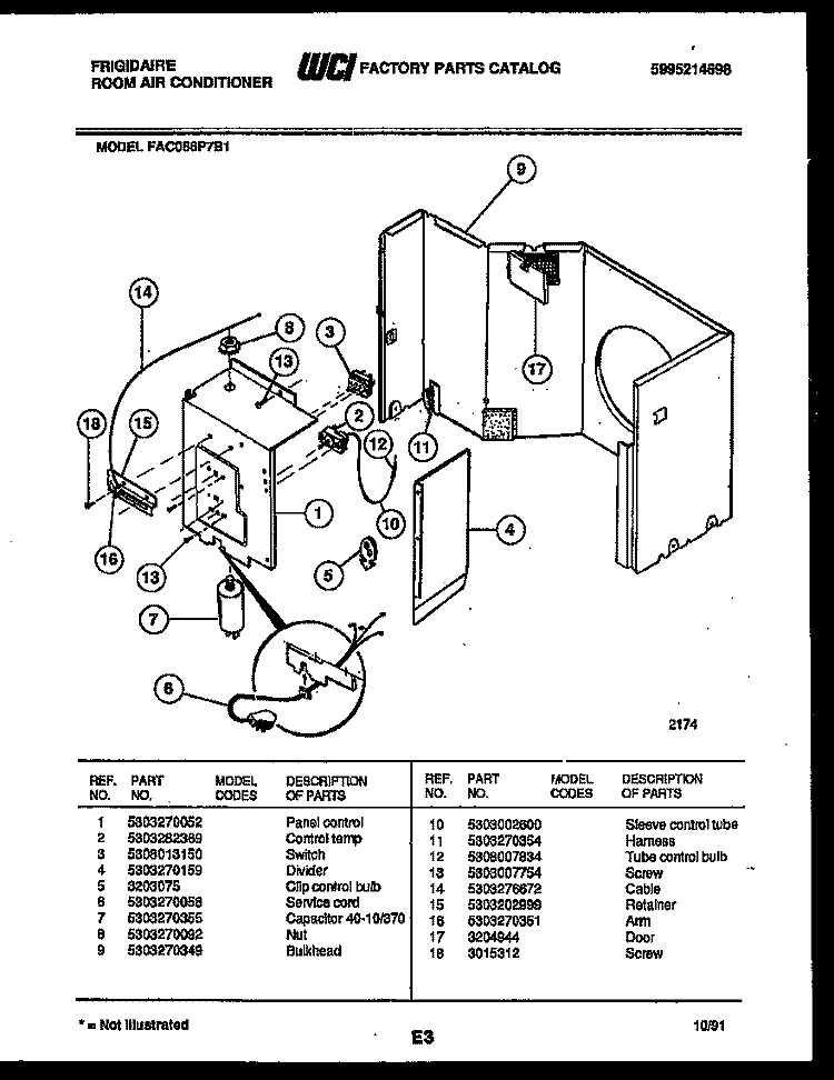 ELECTRICAL PARTS Diagram and Parts List for FAC086P7B1  Frigidaire Air Conditioner