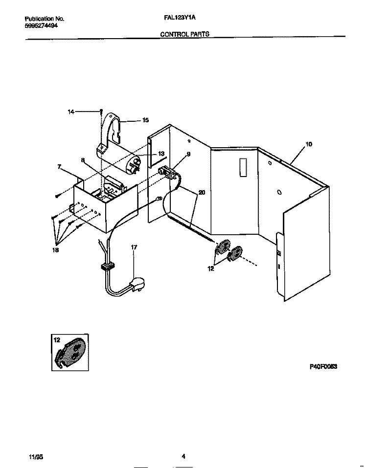 CONTROL PARTS Diagram and Parts List for FAL123Y1A1  Frigidaire Air Conditioner