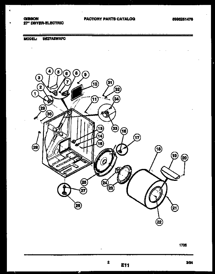 CABINET AND COMPONENT PARTS Diagram and Parts List for DE27A5WAFC  Gibson Dryer