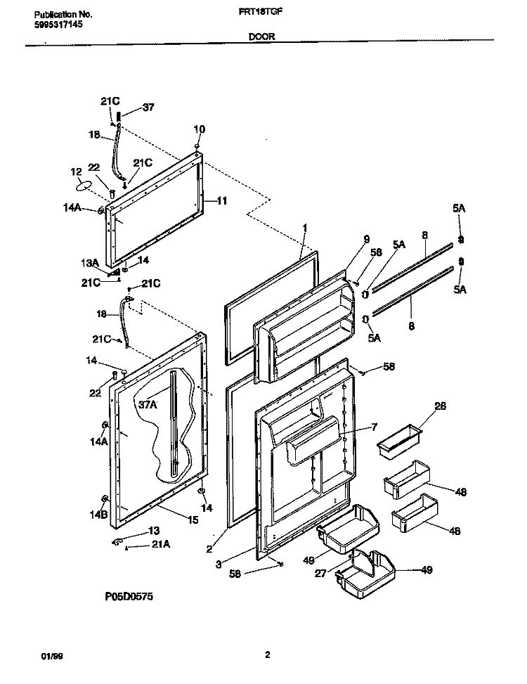 DOOR Diagram and Parts List for FRT18TGFD1  Frigidaire Refrigerator