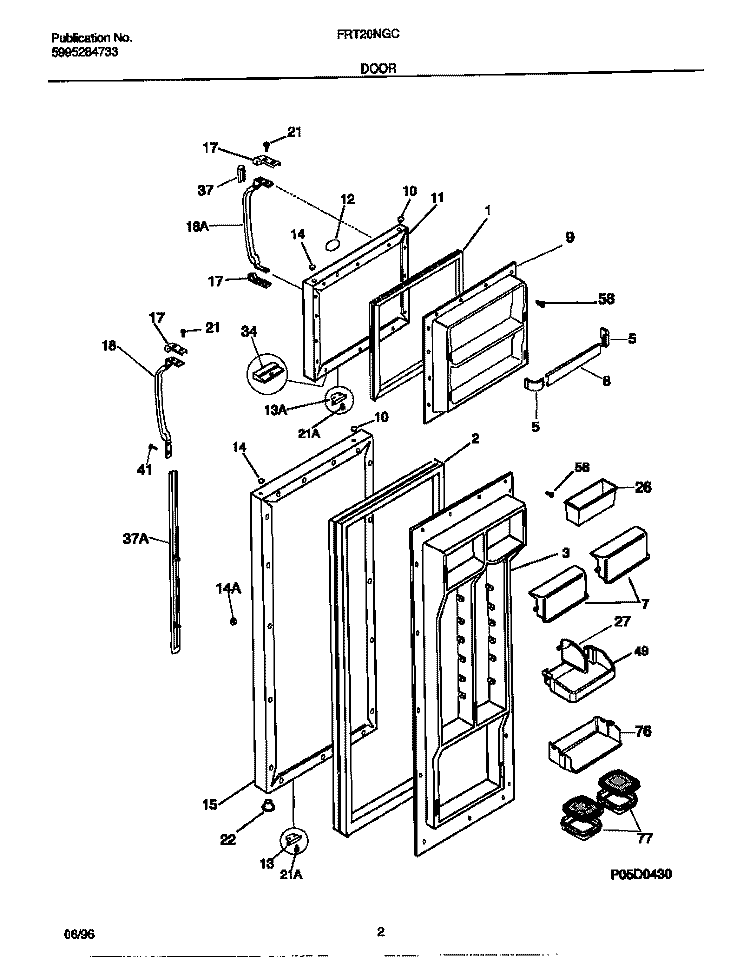 DOOR Diagram and Parts List for FRT20NGCB2  Frigidaire Refrigerator