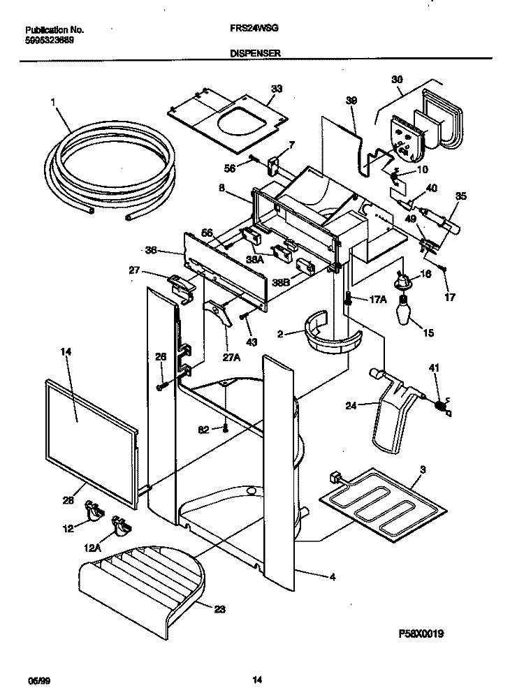 ICE DISPENSER Diagram and Parts List for FRS24WSGW3  Frigidaire Refrigerator