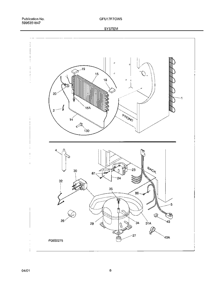 SYSTEM Diagram and Parts List for GFU17F7GW5  Gibson Freezer