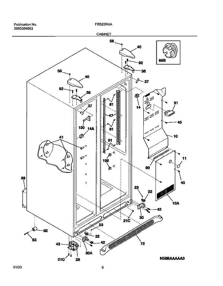 CABINET Diagram and Parts List for FRS23R4AW9  Frigidaire Refrigerator