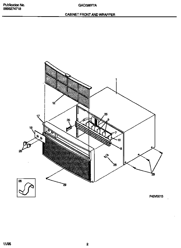 CABINET FRONT AND WRAPPER Diagram and Parts List for GAC086Y7A2  Gibson Air Conditioner