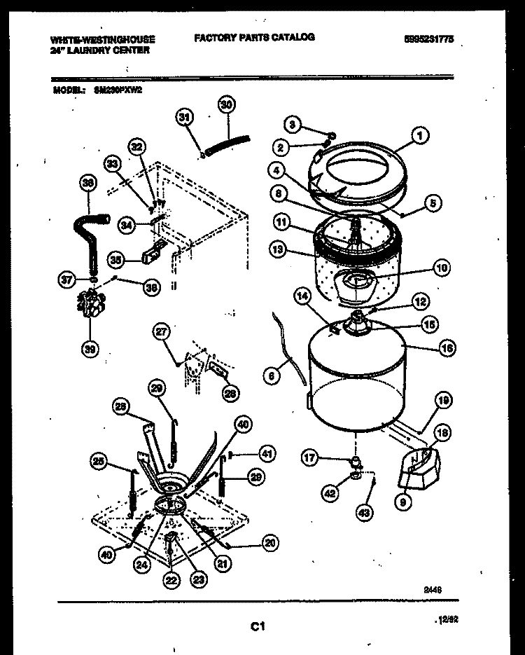 TUBS, WATER VALVE AND LID SWITCH Diagram and Parts List for SM230PXD2  Frigidaire Washer