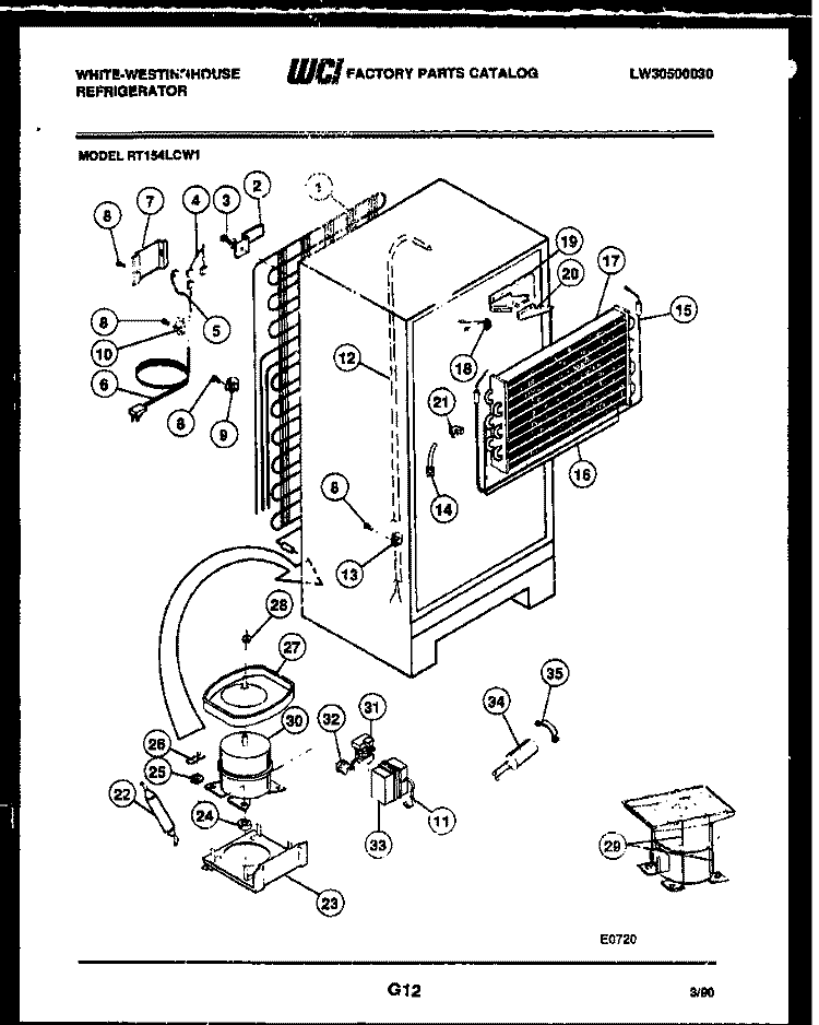 SYSTEM AND AUTOMATIC DEFROST PARTS Diagram and Parts List for RT154LCH1  Frigidaire Refrigerator