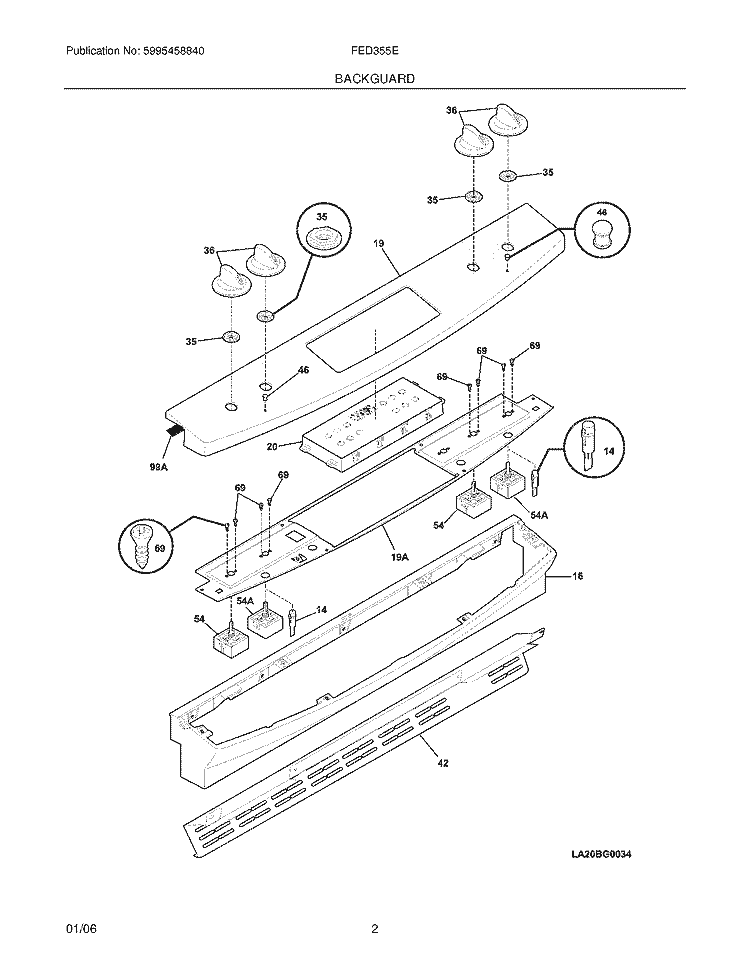 BACKGUARD Diagram and Parts List for FED355EBB  Frigidaire Range