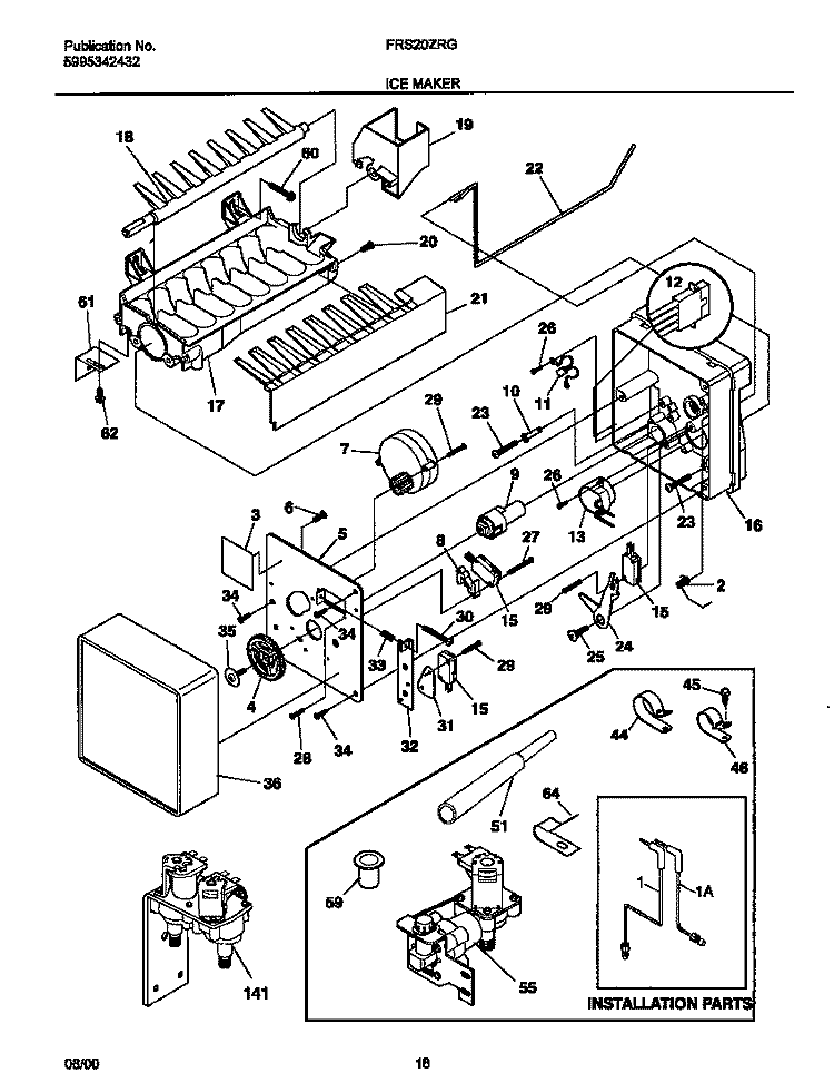 ICE MAKER Diagram and Parts List for FRS20ZRGW9  Frigidaire Refrigerator