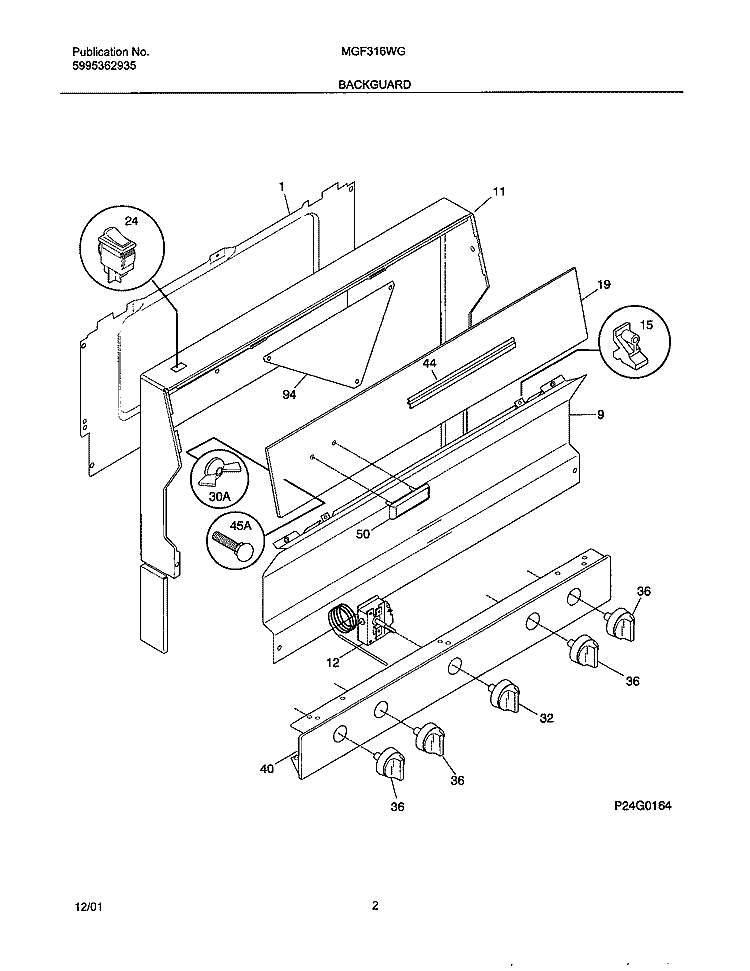 BACKGUARD Diagram and Parts List for MGF316WGSK  Uni Range