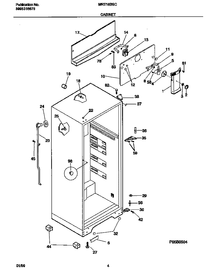 CABINET Diagram and Parts List for MRT18BSCW5  Frigidaire Refrigerator