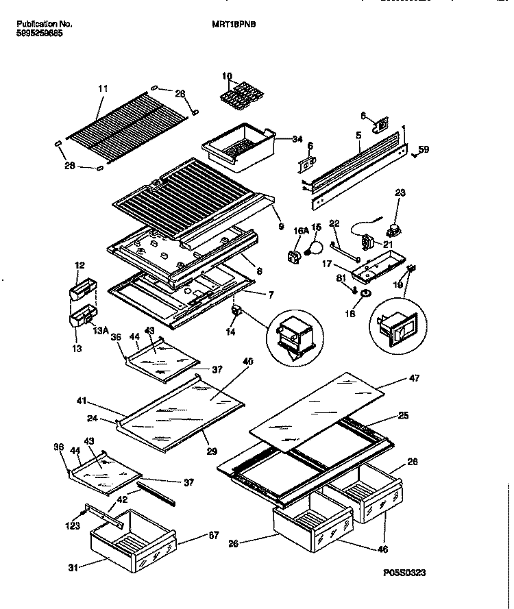 SHELVES, CONTROLS, DIVIDER, MULLION Diagram and Parts List for MRT18PNBZ1  Frigidaire Refrigerator