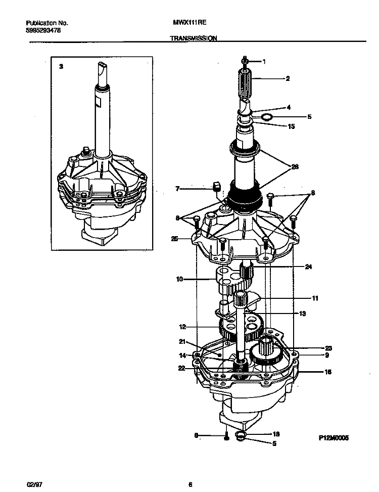 TRANSMISSION Diagram and Parts List for MWX111REW1  Frigidaire Washer