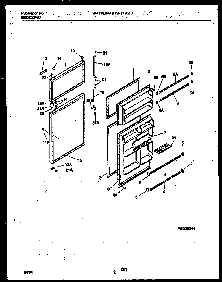 DOOR PARTS Diagram and Parts List for WRT18JRBW0  Frigidaire Refrigerator