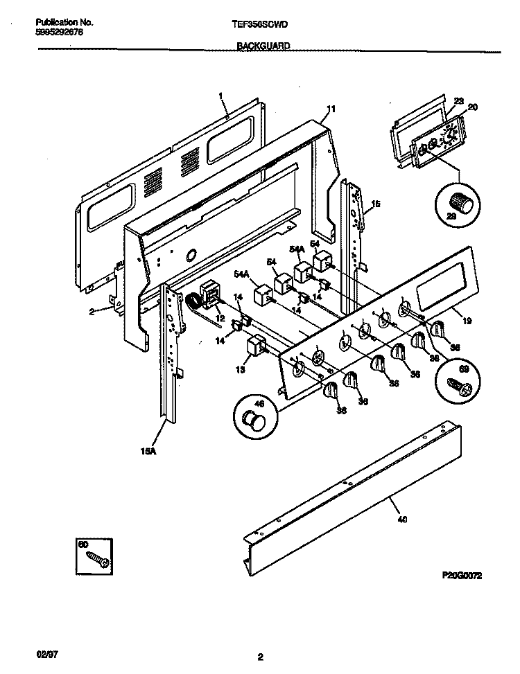BACKGUARD Diagram and Parts List for TEF356SCWD  Tappan Range