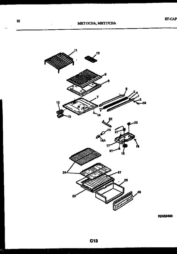 SHELVES AND SUPPORTS Diagram and Parts List for MRT15CHAY0  Uni Refrigerator